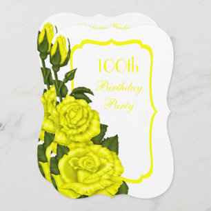 Chic Corner Yellow Roses 100th Birthday Invitation
