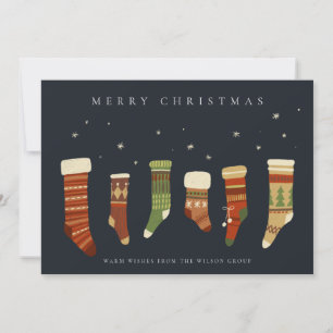 CHIC CORPORATE NAVY RED GREEN CHRISTMAS STOCKINGS HOLIDAY CARD