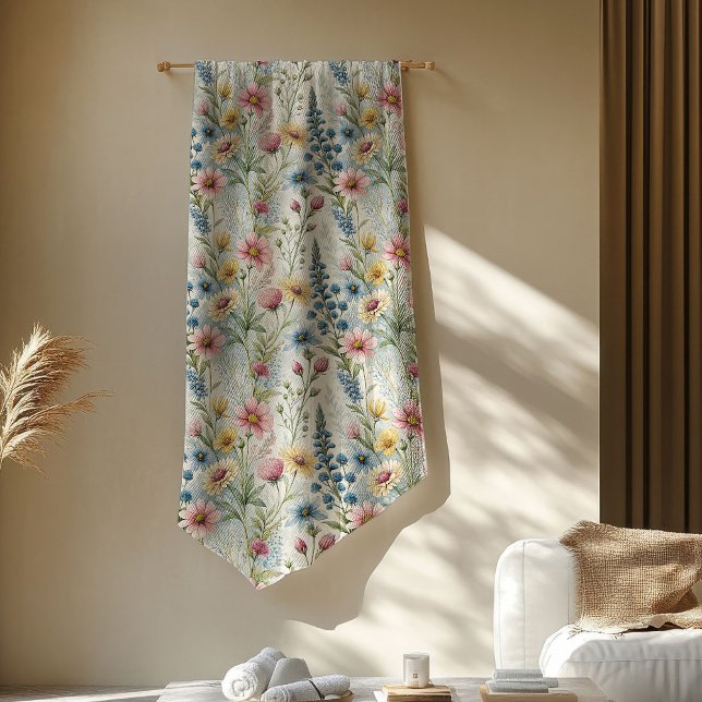 Chic Cosy Boho Pastel Pink Blue Wild Flowers Fleece Blanket (Chic Cozy Boho Pastel Pink Blue Wild Flowers Fleece Blanket)