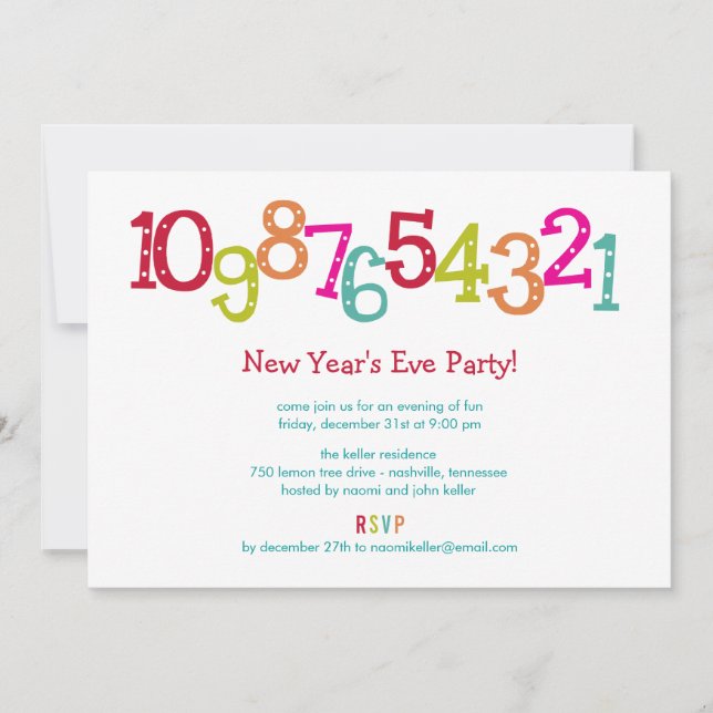 Chic Countdown New Year's Eve Party Invitation (Front)