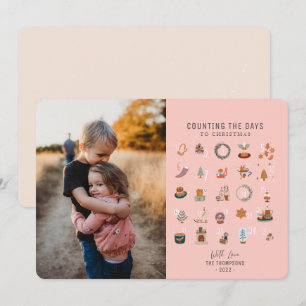 Chic Counting Days to Christmas Salmon Pink Photo Holiday Card