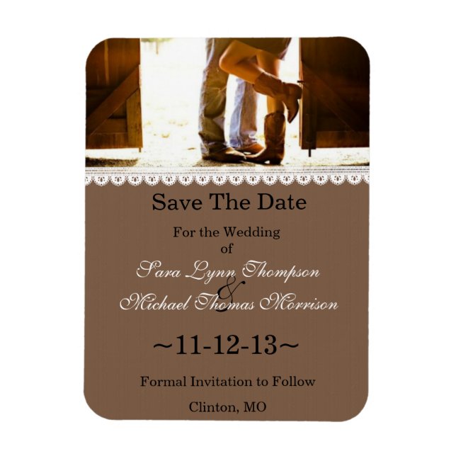 Chic Country Lace Photo Save The Date Magnet (Vertical)