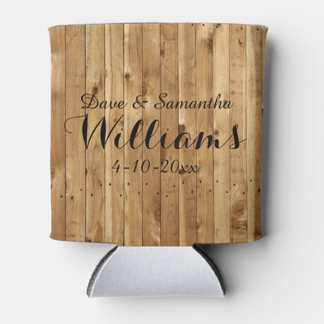 Chic Country Wood Mr. Mrs. Wedding Favour Can Cooler (Front)