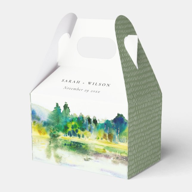 Chic Countryside Mountain River Landscape Wedding  Favour Box (Front Side)