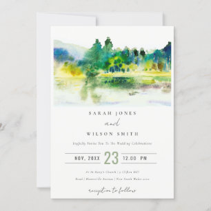 Chic Countryside Mountain River Landscape Wedding Invitation