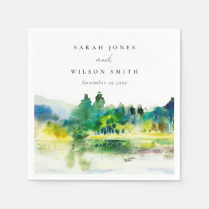 Chic Countryside Mountain River Landscape Wedding Napkin