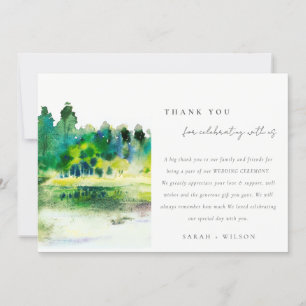 Chic Countryside Mountain River Landscape Wedding Thank You Card