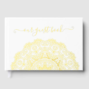 Chic Couple Initials Floral Mandala Gold Guest Book