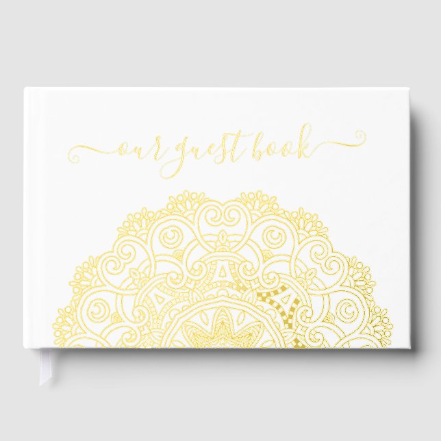 Chic Couple Initials Floral Mandala Gold Guest Book (Front)