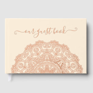 Chic Couple Initials Floral Mandala Gold Guest Book