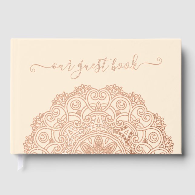 Chic Couple Initials Floral Mandala Gold Guest Book (Front)