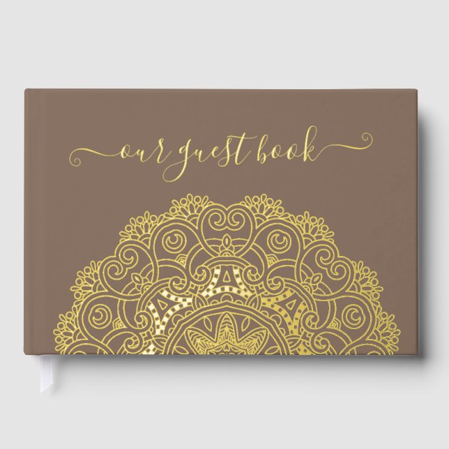 Chic Couple Initials Floral Mandala Gold Guest Book (Front)