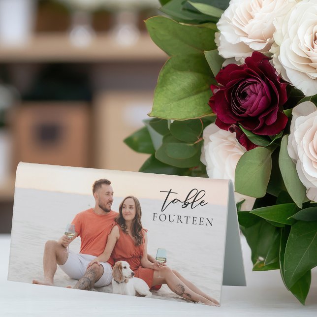 Chic Couple Photo Wedding Table Number Card (Creator Uploaded)