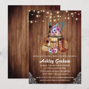 Chic Cowboy Boots Rustic Western Bridal Shower Invitation