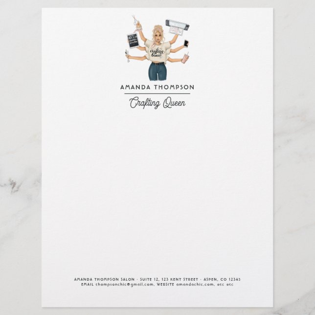 Chic Crafting Queen Business Branding Custom Letterhead (Front)