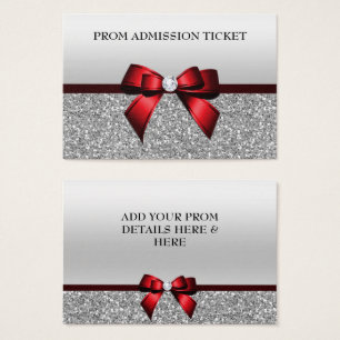 Chic Cranberry Bow & Silver Glitter Prom Admission