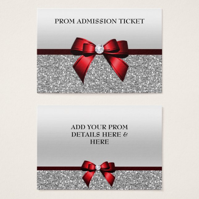 Chic Cranberry Bow & Silver Glitter Prom Admission (Front & Back)