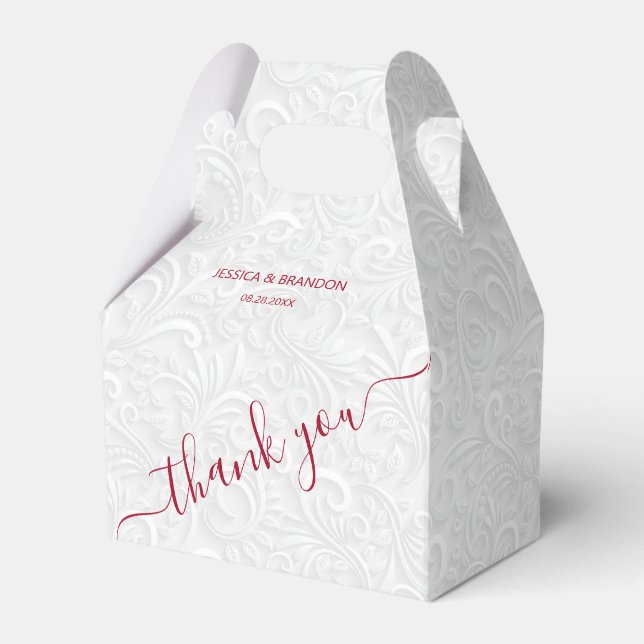 Chic Cranberry Red Calligraphy Wedding Thank You Favour Box (Front Side)