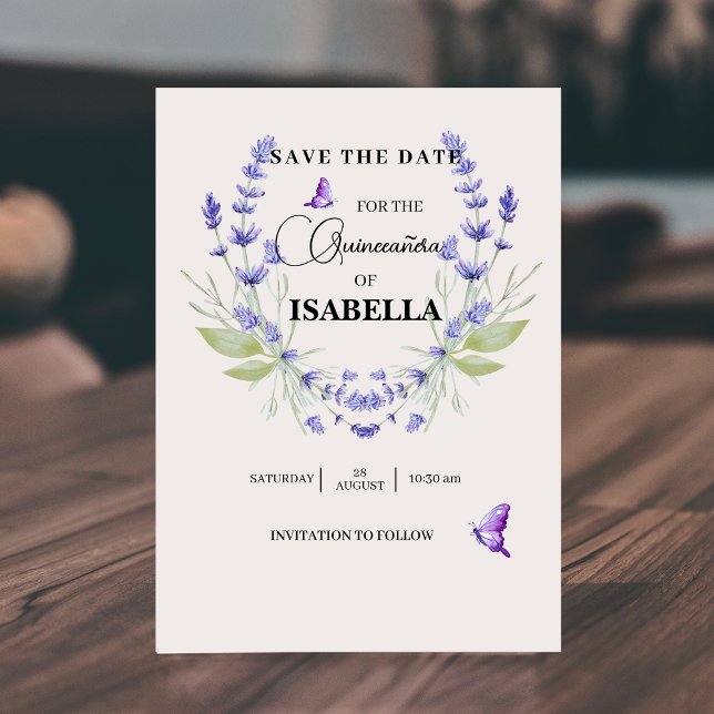 Chic Cream and Lavender Purple Quinceañera Save The Date (Creator Uploaded)