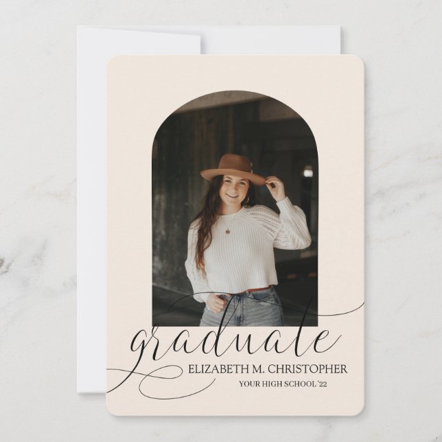 Chic Cream Arch 5 Photo Collage Graduation Announcement (Front)