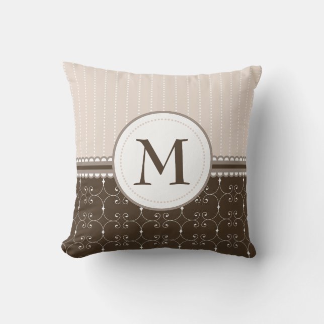 Chic Cream Beige Brown Custom Monogram Pattern Cushion (Front)