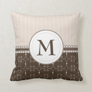 Chic Cream Beige Brown Custom Monogram Pattern Cushion