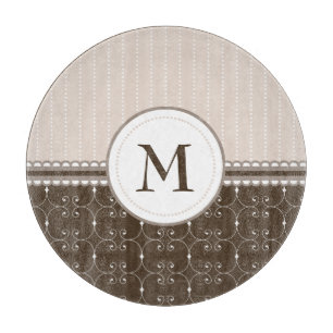 Chic Cream Beige Brown Custom Monogram Pattern Cutting Board