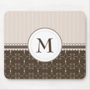 Chic Cream Beige Brown Custom Monogram Pattern Mouse Mat