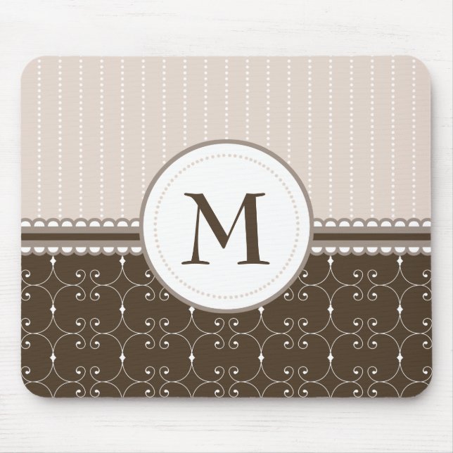 Chic Cream Beige Brown Custom Monogram Pattern Mouse Mat (Front)