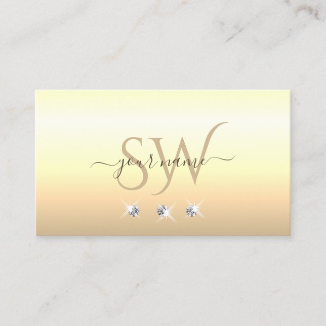 Chic Cream Beige Ombre Sparkling Diamonds Initials Business Card (Front)