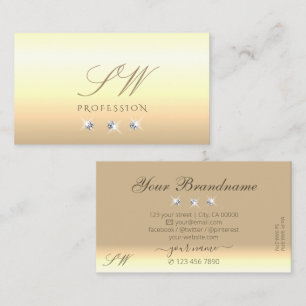 Chic Cream Beige Ombre Sparkling Diamonds Monogram Business Card