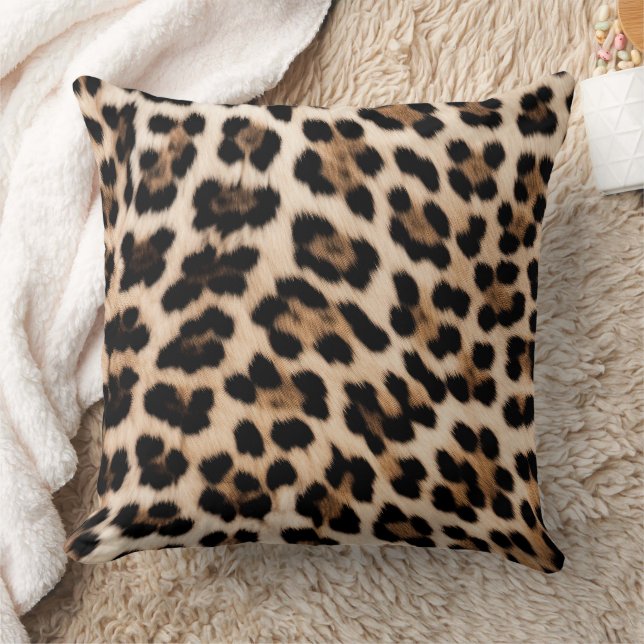 Chic Cream Black Leopard Print Cushion (Blanket)