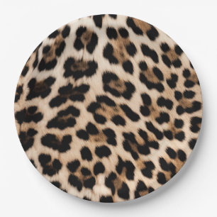 Chic Cream Black Leopard Print Paper Plate