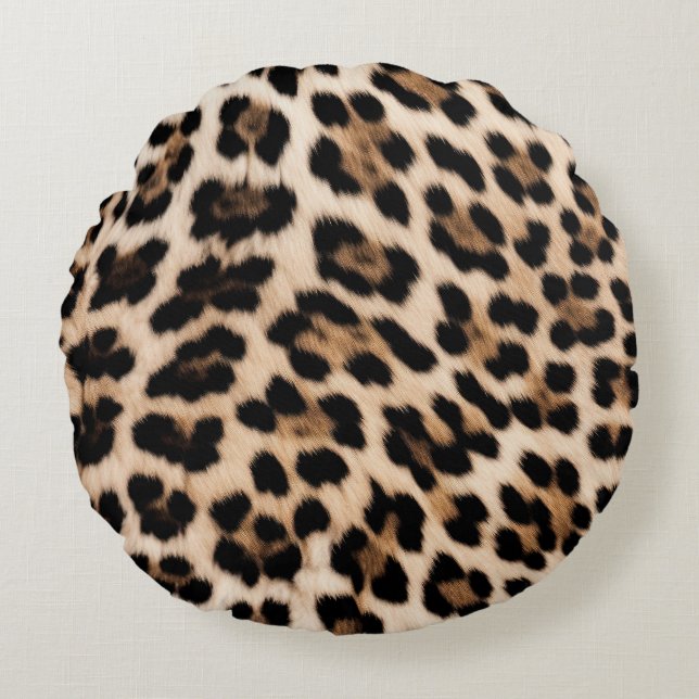 Chic Cream Black Leopard Print Round Cushion (Front)