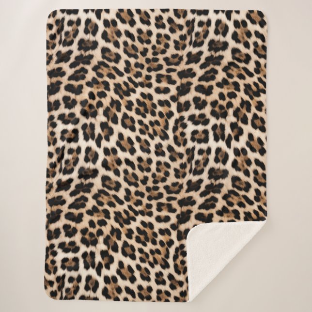Chic Cream Black Leopard Print Sherpa Blanket (Front)