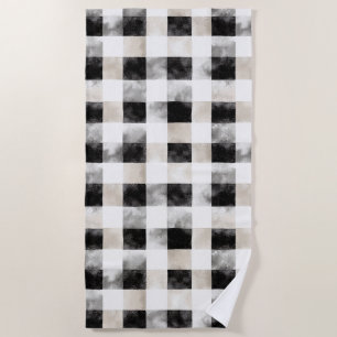 Chic Cream Black Plaid Christmas Beach Towel