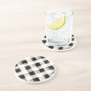 Chic Cream Black Plaid Christmas Coaster