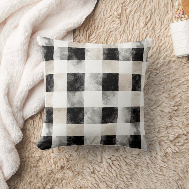 Chic Cream Black Plaid Christmas Cushion (Blanket)