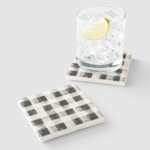 Chic Cream Black Plaid Christmas Stone Coaster
