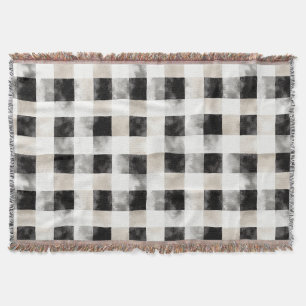 Chic Cream Black Plaid Christmas Throw Blanket