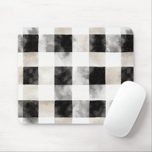 Chic Cream Black Plaid Stripes Mouse Mat