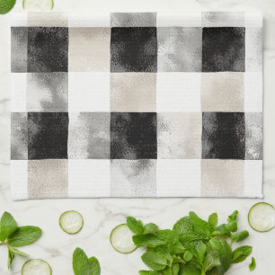 Chic Cream Black Plaid   Tea Towel