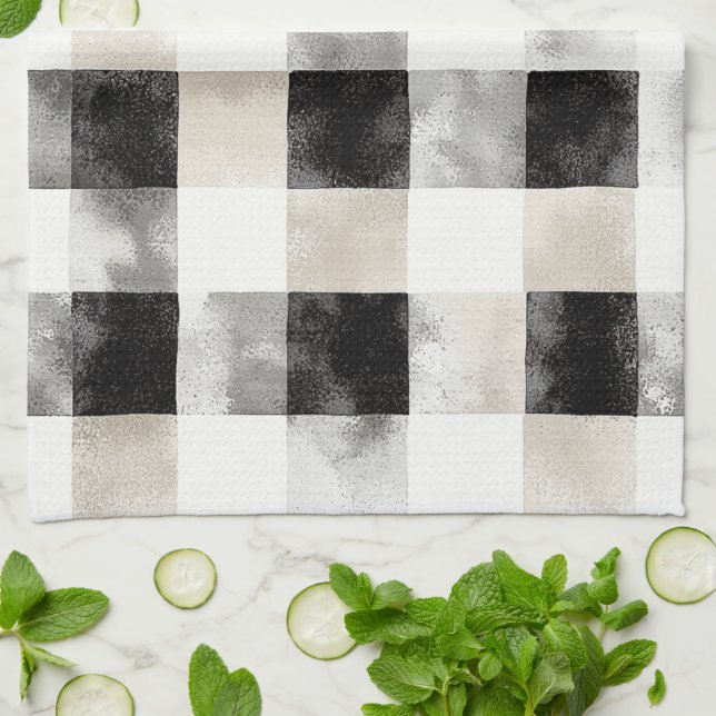 Chic Cream Black Plaid   Tea Towel (Folded)