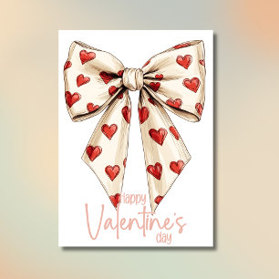 Chic Cream Bow Happy Valentines Day Holiday Card