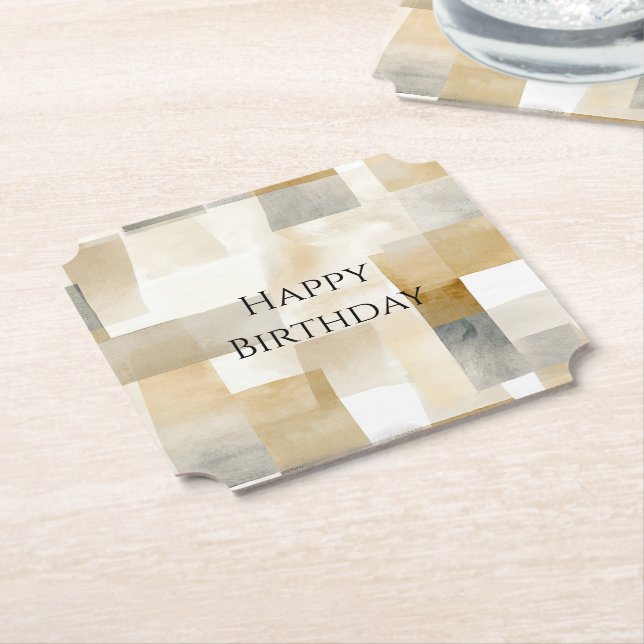 Chic Cream Brown Abstract Paper Coaster (Angled)
