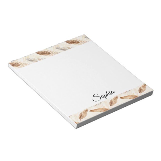 Chic Cream Brown Feathers Notepad (Angled)