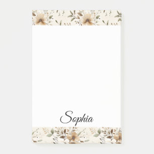 Chic Cream Brown Flowers Post-it Notes