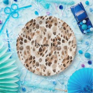 Chic Cream Brown Leopard Animal Birthday Paper Plate