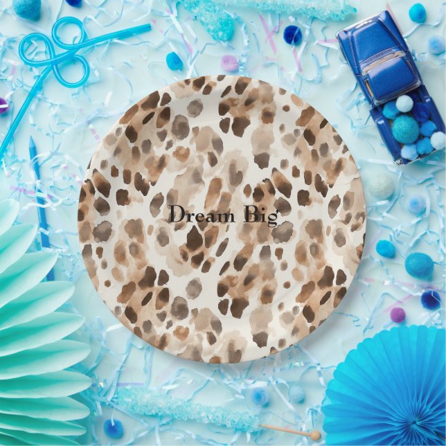 Chic Cream Brown Leopard Animal Birthday Paper Plate (Party)