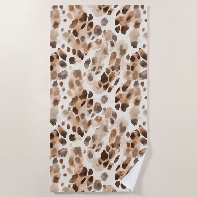 Chic Cream Brown Leopard Animal Print Beach Towel (Front)
